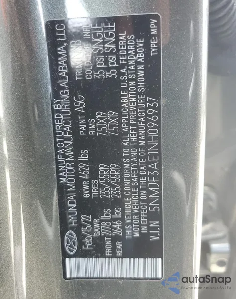 2022 Hyundai Tucson Sel from USA, damaged, VIN 5NMJF3AE1NH096937